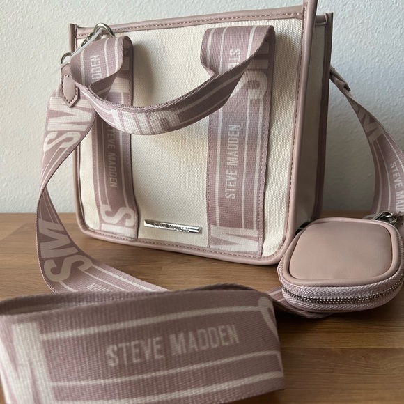 Steve Madden Bwebber Convertible Tote Bag White Pink - Picture 2 of 7